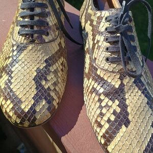 Christian Louboutine Men's Gold and Brown Snakeskin Shoes